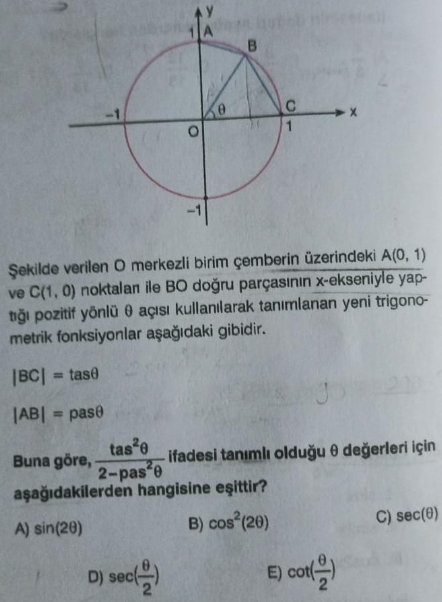 Birim Çemberde Trigonometrik Sadeleştirme İşlemleri Seçenekler Yanlış